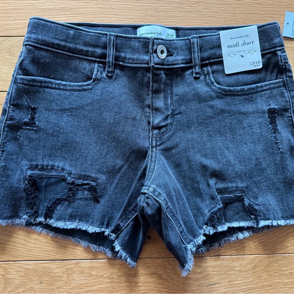 Abercrombie Kids Distressed Black Jean Shorts